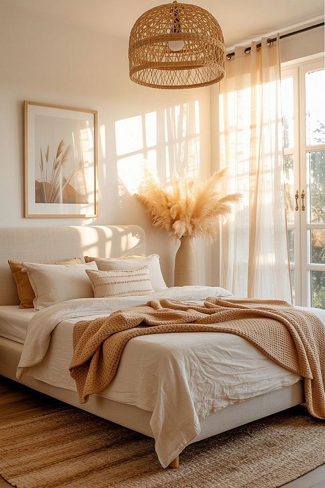 Cozy Boho Bedroom Makeover: Cream Walls & Natural Textures