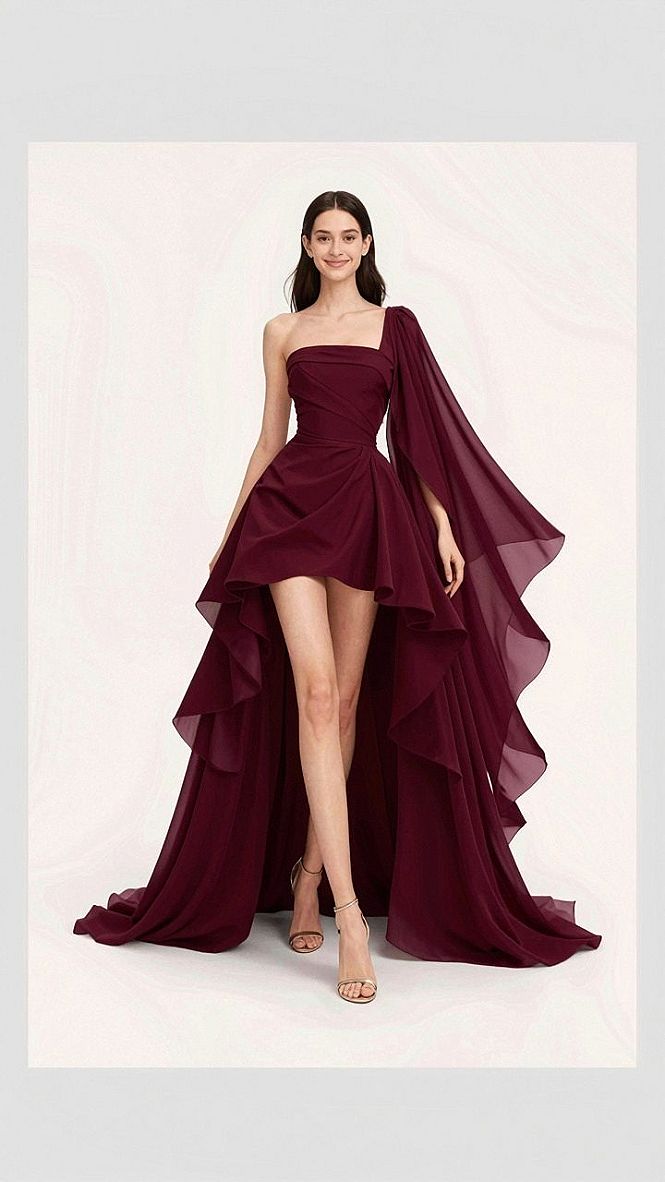 Maintaining High Low Red Gowns With Draped Details