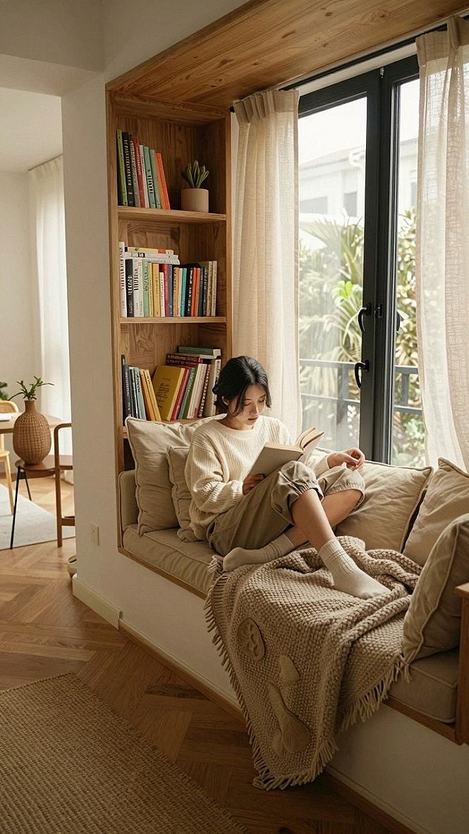 Integrating a Recessed Reading Nook and Desk Space