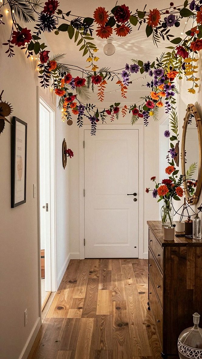 Draping Overhead Floral Garlands and Lights