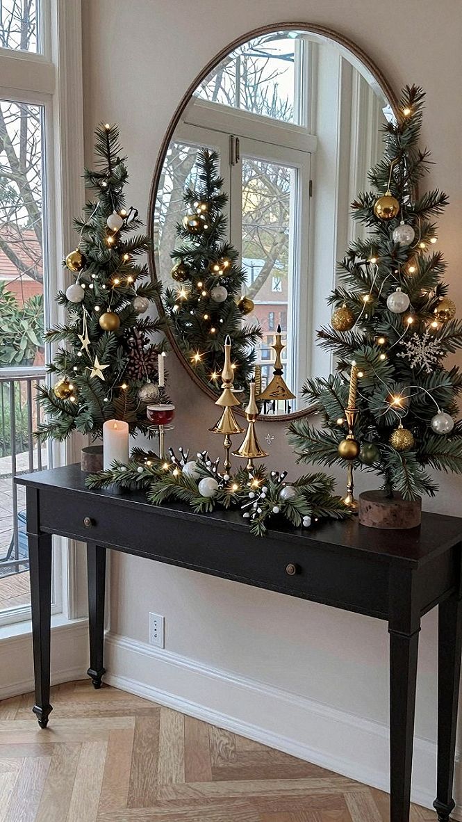 Styling Mini Tabletop Christmas Trees with Ornaments