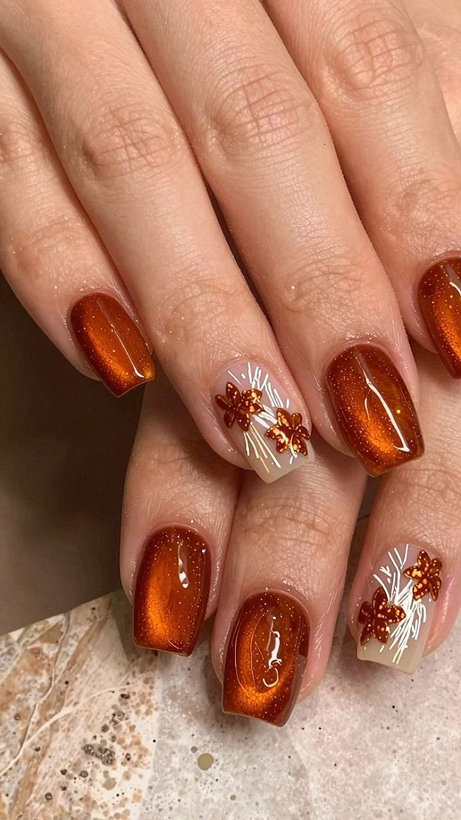 Adding Copper Maple Leaf Decals to Neutral Gel Nails