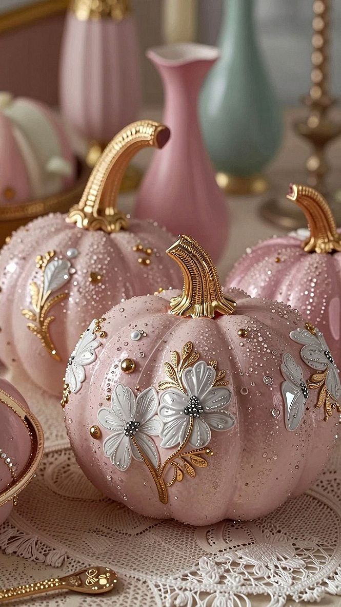 Crafting Floral and Glitter Painted Pumpkins