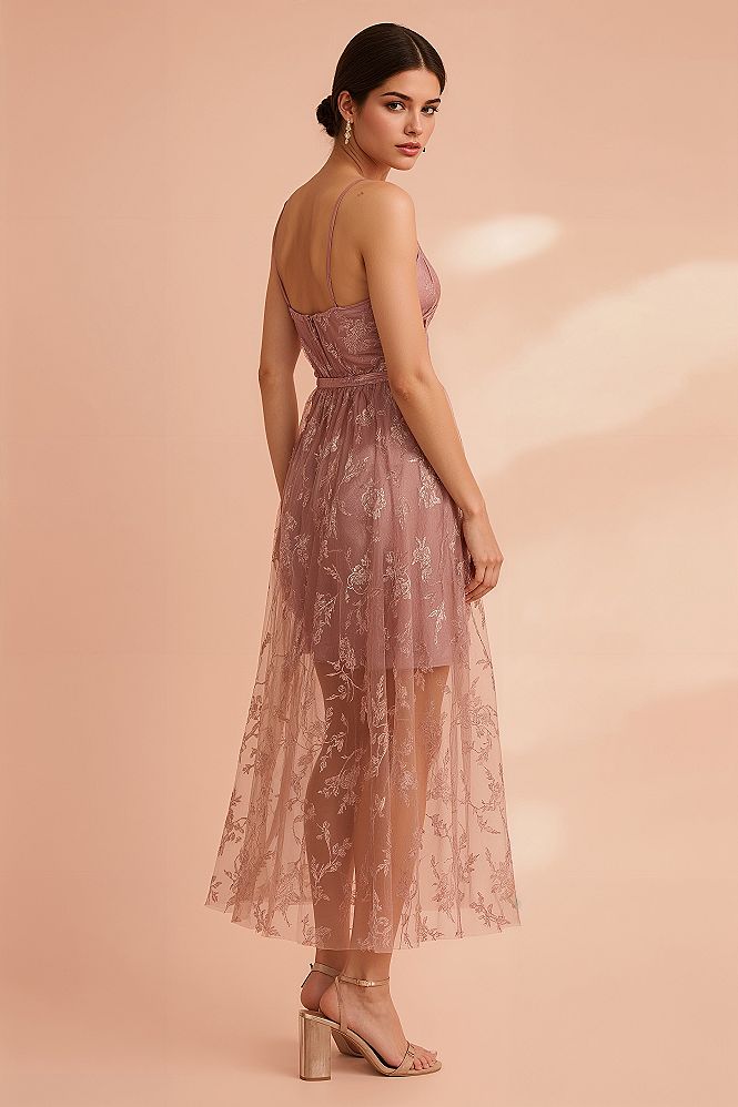 Romantic Red Mesh V-Neck Dress: The Ultimate Cocktail Party Attire