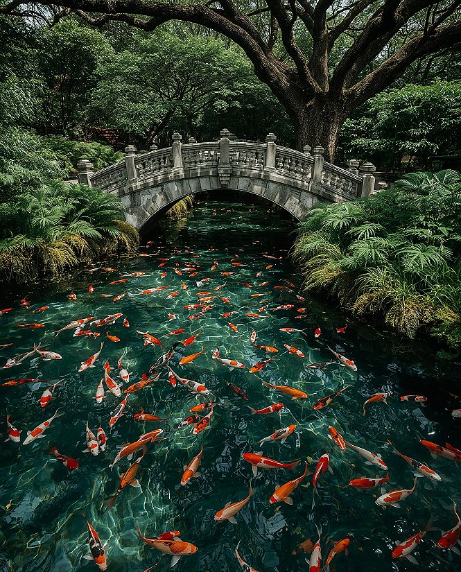 Tranquil Koi Pond Aesthetic: Relaxing Nature Photos in Japan