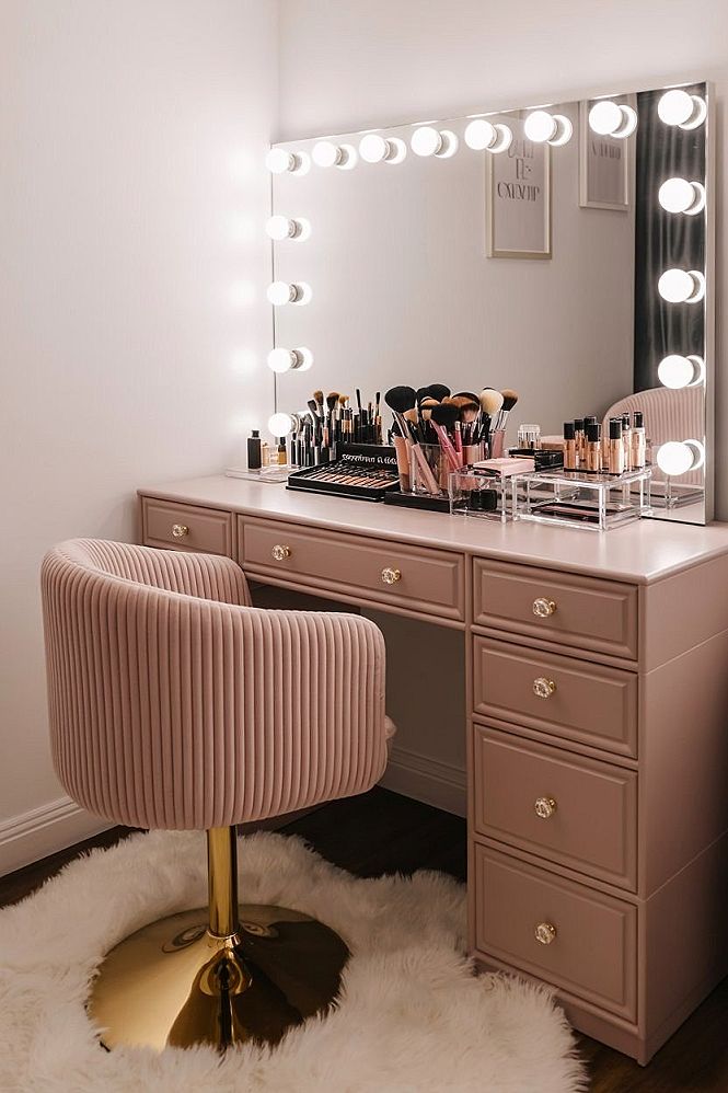 Luxury Vanity & Dressing Room Design for Pink Glam Style