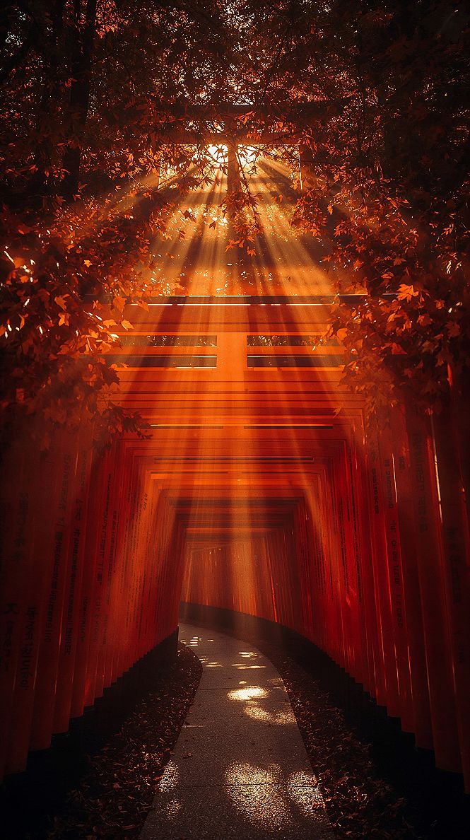 Kyoto's Sunlit Torii Gate Path: Your Japan Photography Aesthetic
