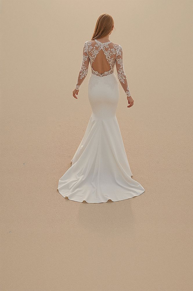 Open Back Mermaid Wedding Dress: Long Sleeves for Beach Brides