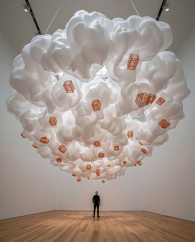 Suspended Cloud Art Installation: Crafting a Dream-like Architectural Piece