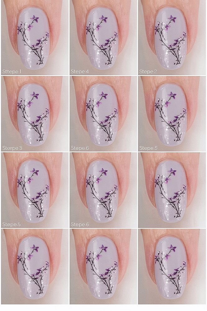 Elegant Purple Glitter Floral Nails: Beginner Gel Art Tutorial