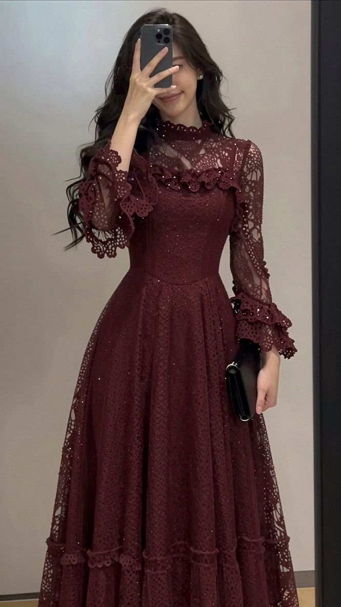Styling a High Neck Wine Red Lace Prom Dress