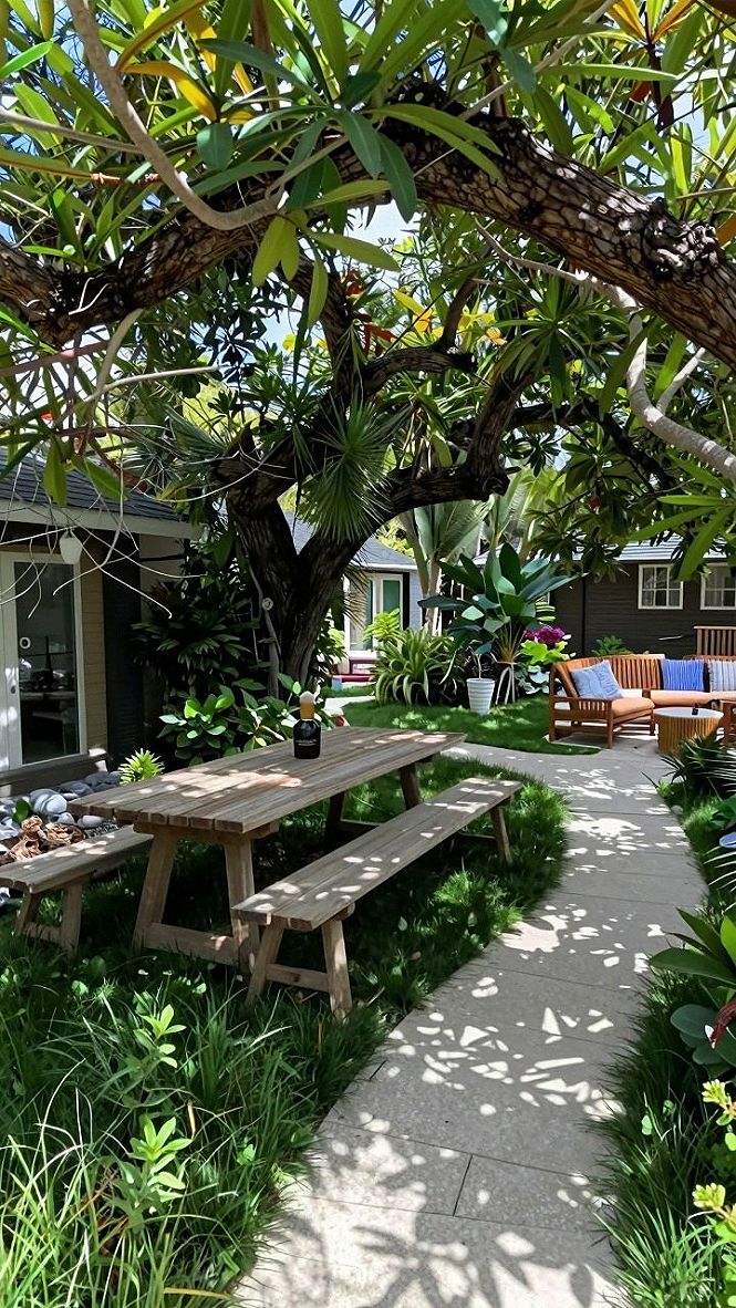 Adding a Wooden Picnic Table to Shaded Garden Spots