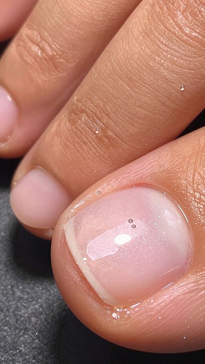 Subtle Shimmer and Sheer Pink Gel Pedicure Finishes