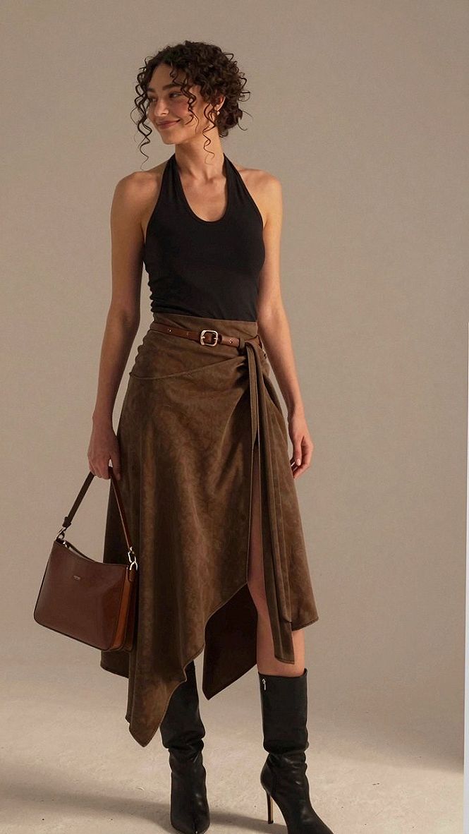 Styling a Knit Halter Top with a Wrap Skirt for Winter
