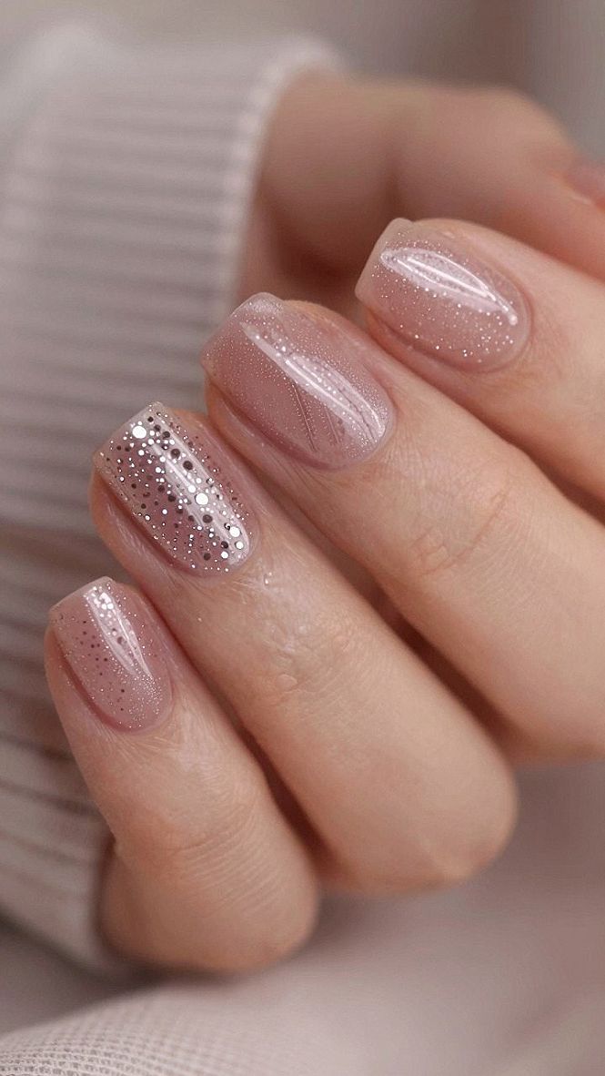 Warm Cocoa Nails with Subtle Sparkle Accents
