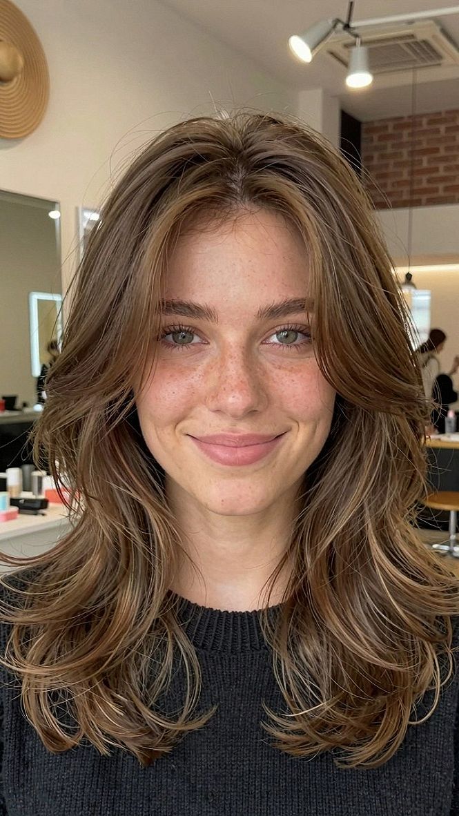 Styling Mocha Balayage with Medium Length Layers