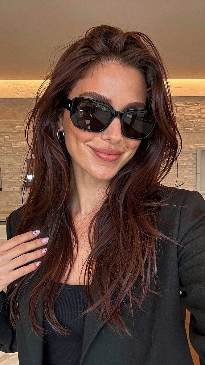 Deep Burgundy Roots on Dark Brown Hair
