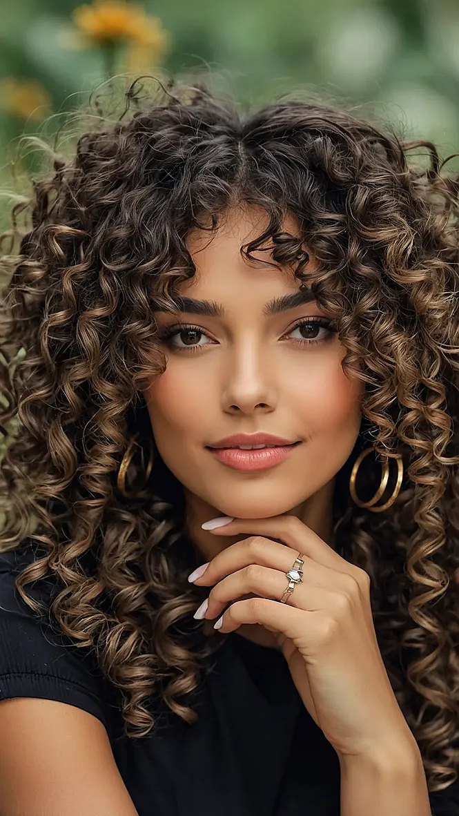 Reigning Curls, Styled Bangs