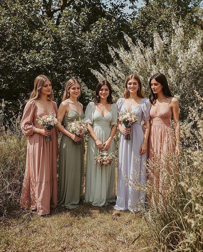 Dreamy Pastel Bridesmaid Dresses for a Whimsical Wedding