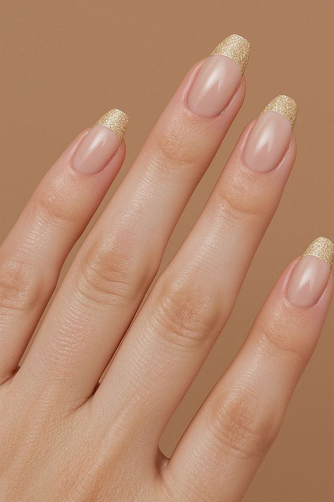 Chic Nude & Gold French Tip Nails for Effortless Elegance