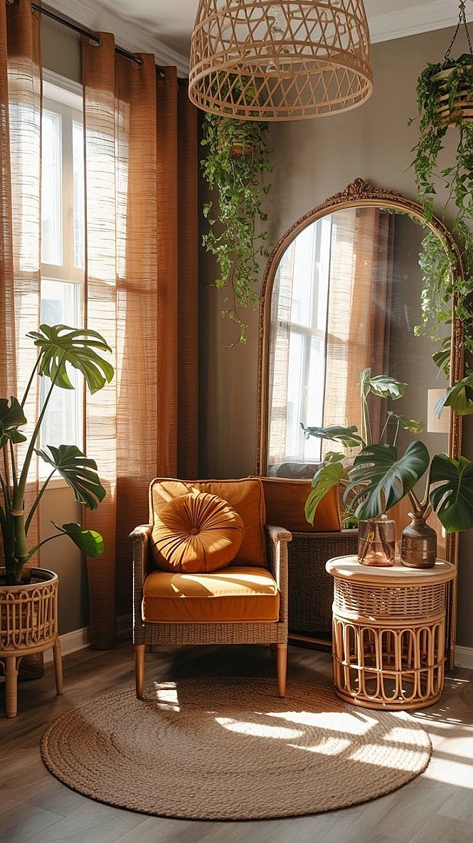 Cozy Earthy Boho Apartment: Vintage Plant Room Sanctuary