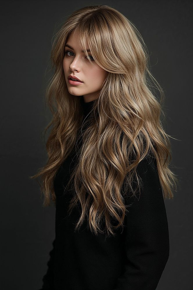 Effortless Long Layered Butterfly Haircuts with Curtain Bangs