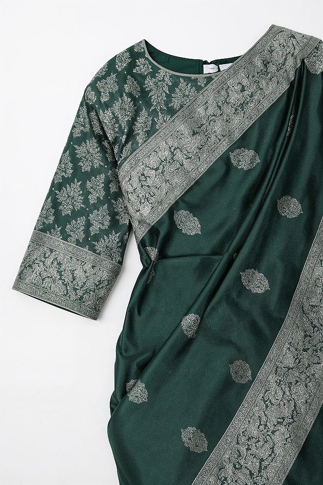Peacock Green Silk Blouse: Elegant Mysore Saree Designs
