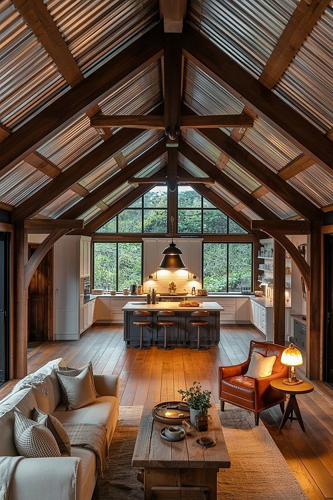 Modern Country Cabin Interiors: High Ceiling Living Room Bliss