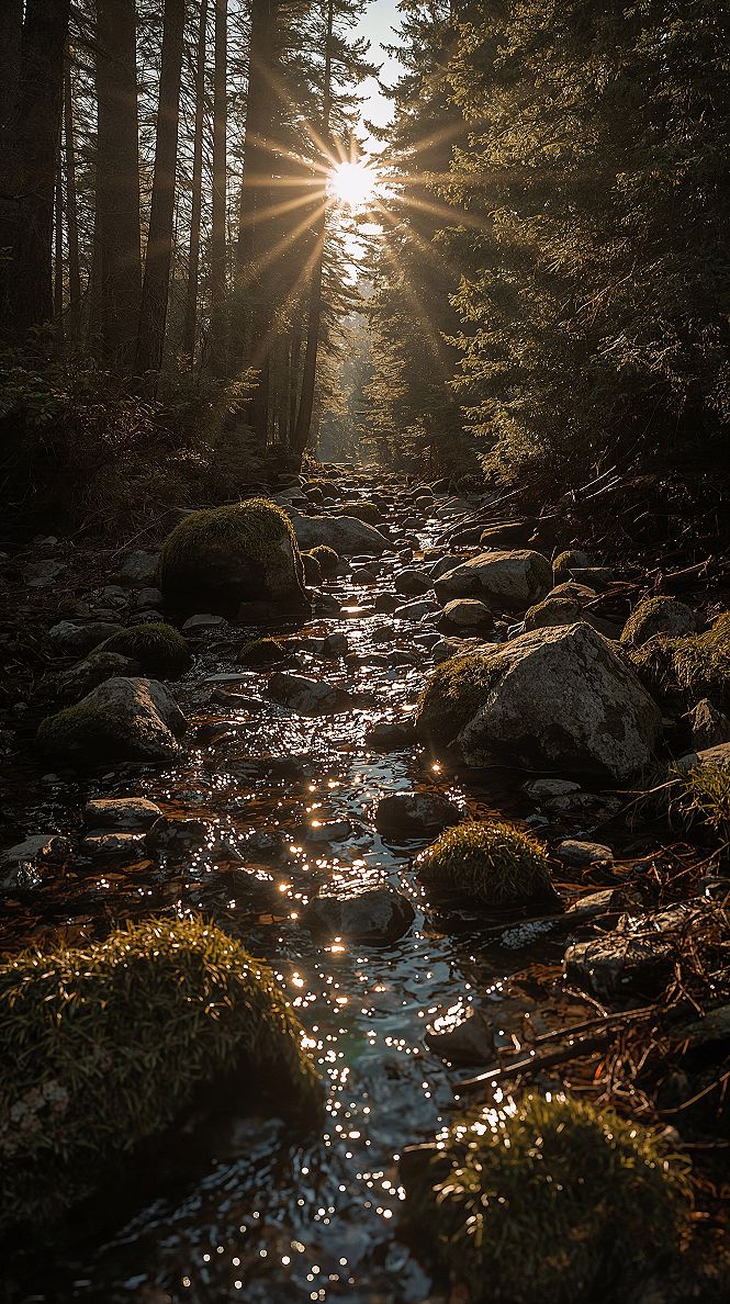 Enchanted Forest Stream: Serene Nature Wallpaper Aesthetic