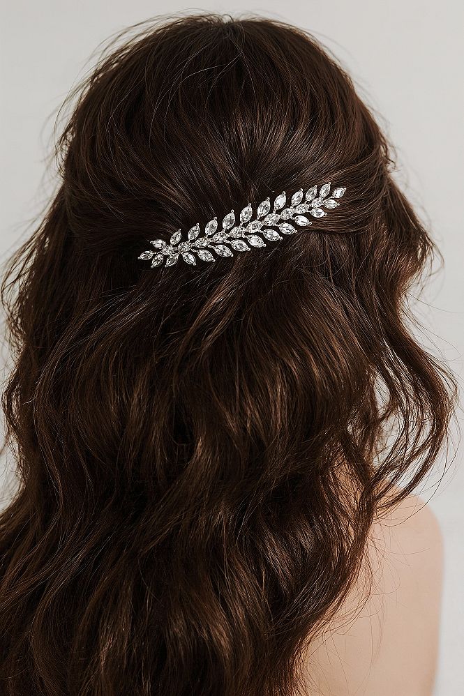Elegant Half Up Do Wedding Hair with Sparkling Bridal Hair Piece