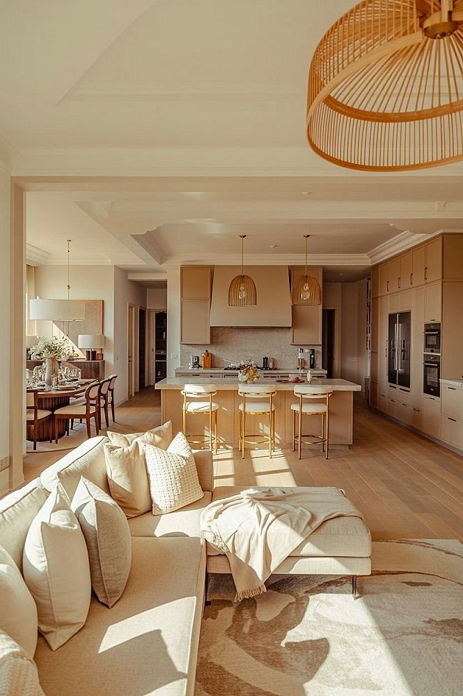 Elegant Open Concept Living: Modern Kitchen & Lounge Design