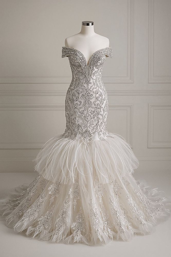 Modern Royalty Wedding Dress: Silver Mermaid Gown Elegance