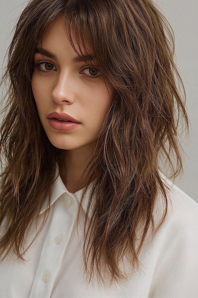 Effortless Long Shaggy Hair with Curtain Bangs: Your 2025 Style Upgrade