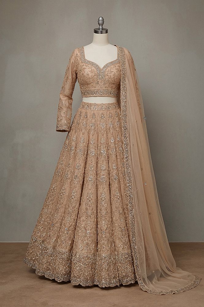 Beige Anarkali Lehenga: Luxurious Resham Embroidery for Festive Glamour