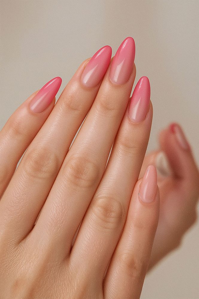 Vibrant Pink & Orange Ombre Almond Nails for Summer Vibes