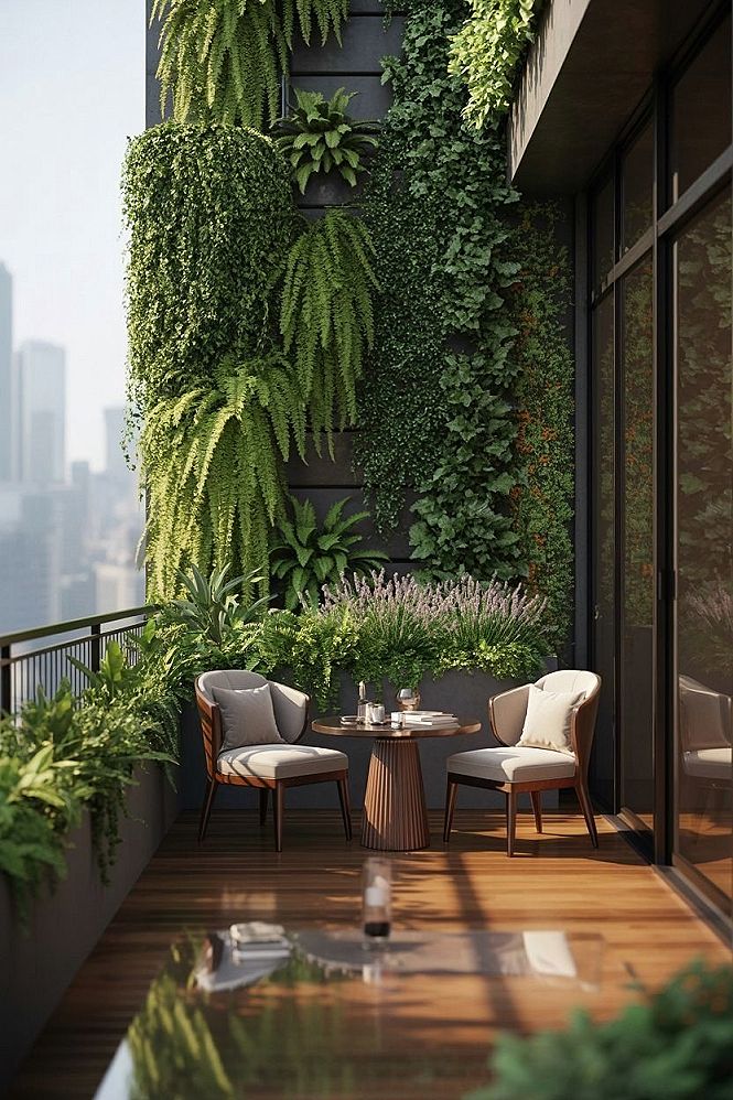 Modern Green Balcony Oasis: Small Apartment Design Ideas