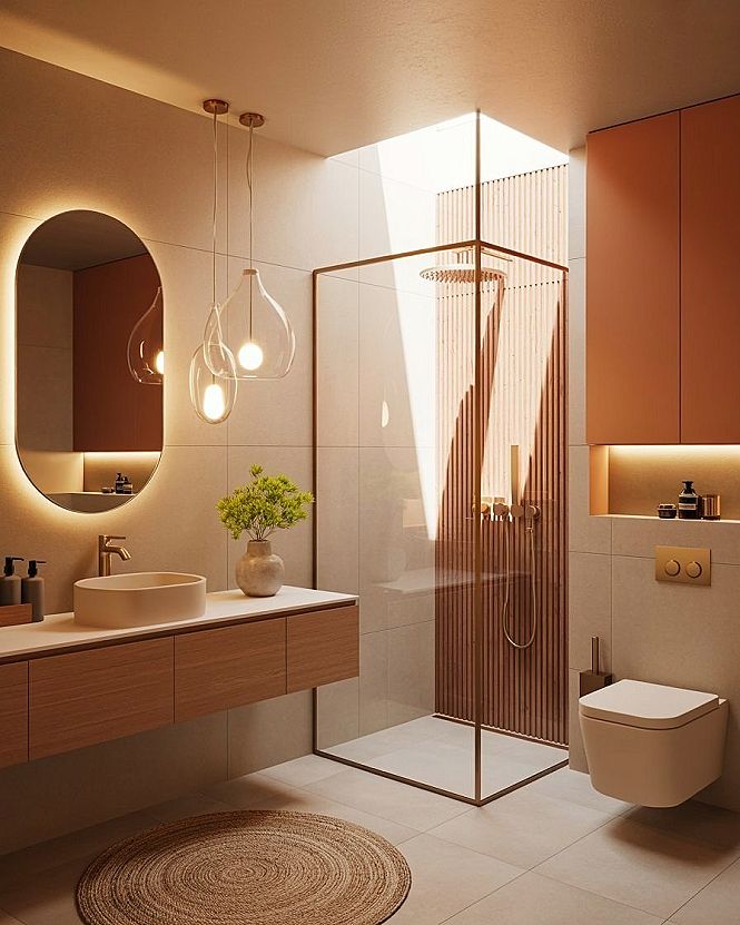 Modern Earthy Small Bathroom: Compact Layout Ideas