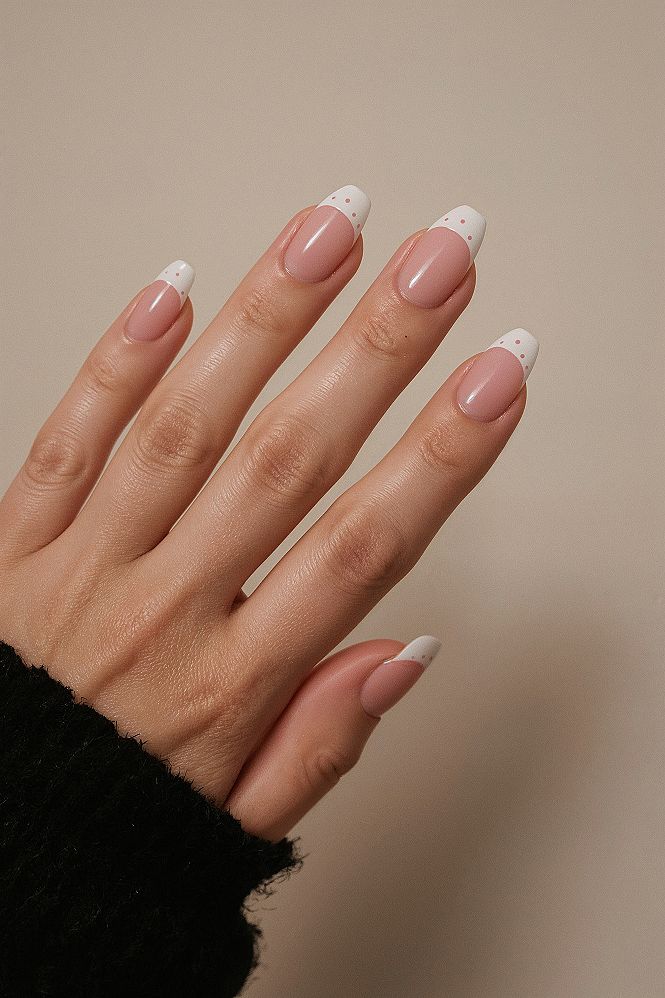 Spring's Sweetest Touch: Pink Polka Dot French Tip Nails