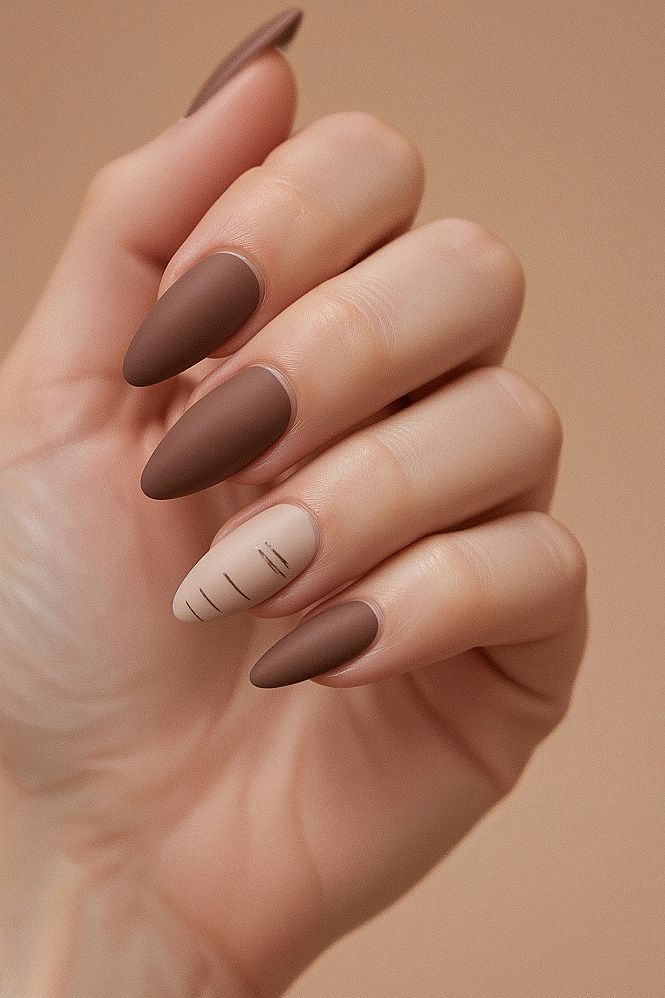 Elegant Nude & Brown Almond Gel Nails: Chic Simplicity for 2026