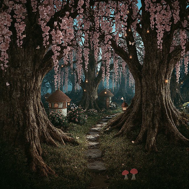Enchanting Fairy Forest: Whimsical Spring Landscape Art for Your Home