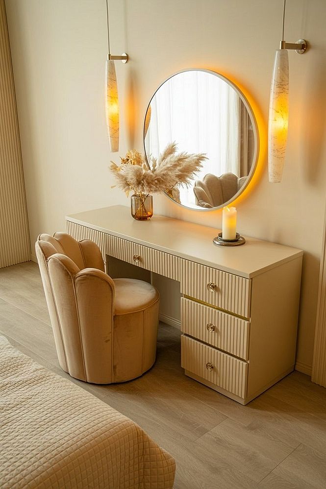 Chic Circular Mirror Vanity for Modern Bedroom Design
