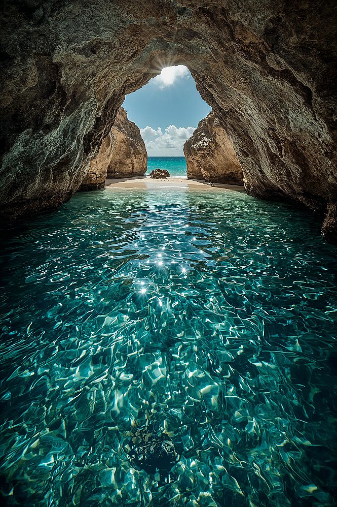 Algarve's Secret Grotto: Stunning Turquoise Water Wallpapers