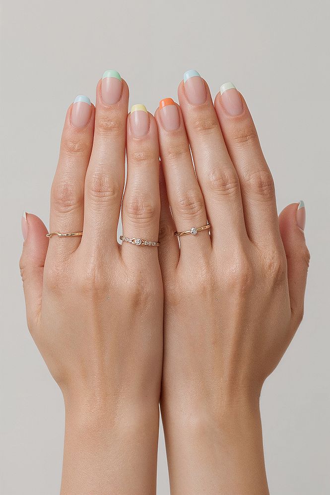 Rainbow French Tips: Short Summer Nails Perfection