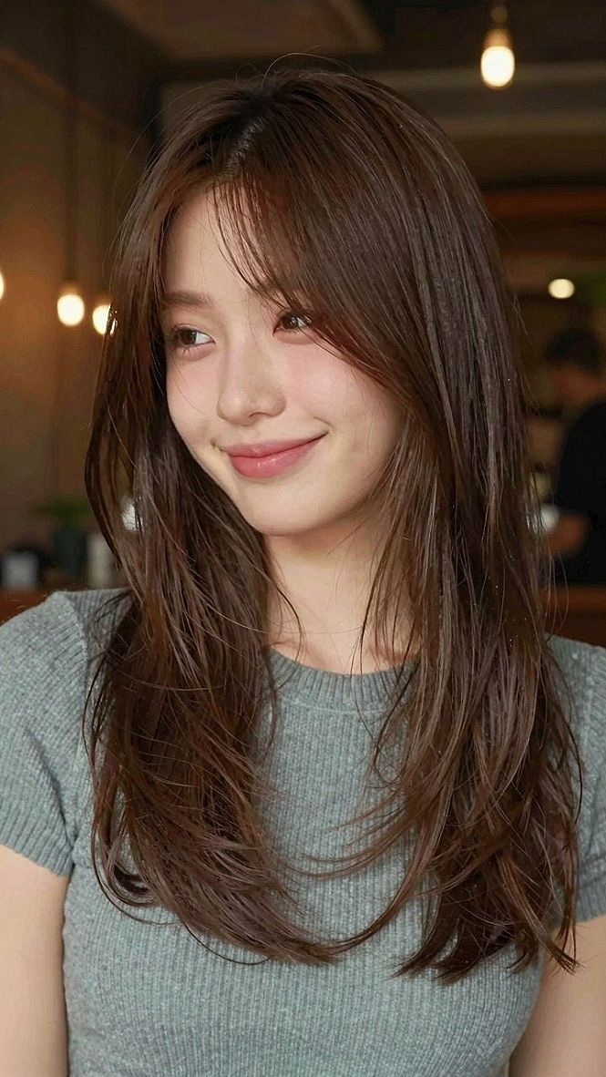 Why Airy Curtain Bangs Suit Glossy Long Brunette Tresses