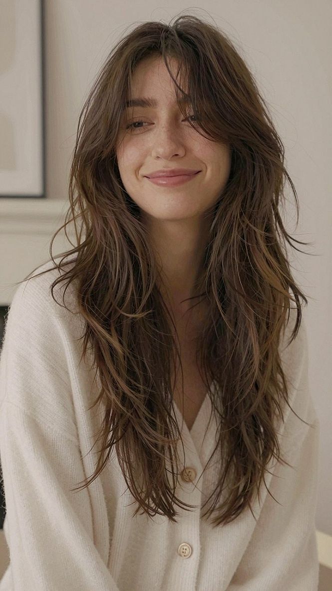Face-Framing Long Layers with Center Part Fringe