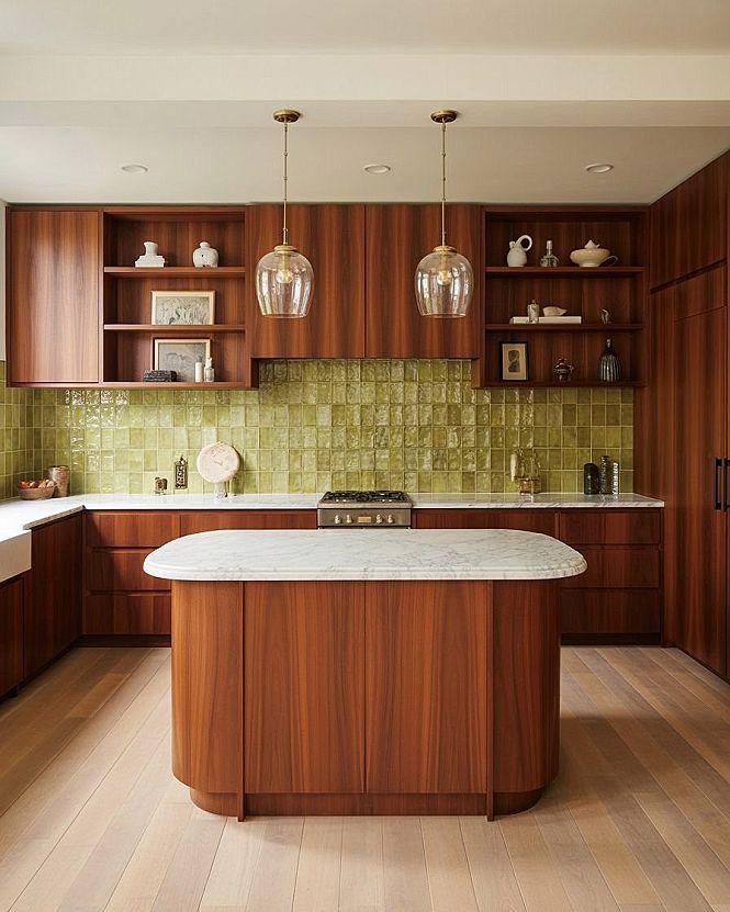 Midcentury Modern Kitchens: Walnut & Olive Green for Elegant Home Decor