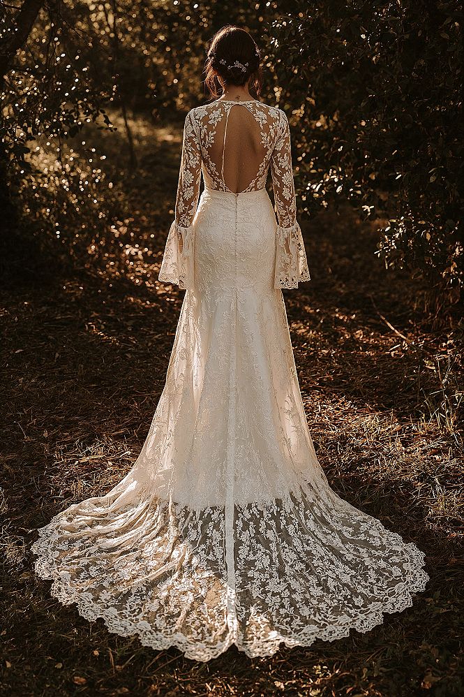 Boho Bridal Magic: Nature Wedding Dress with Lace Sleeves