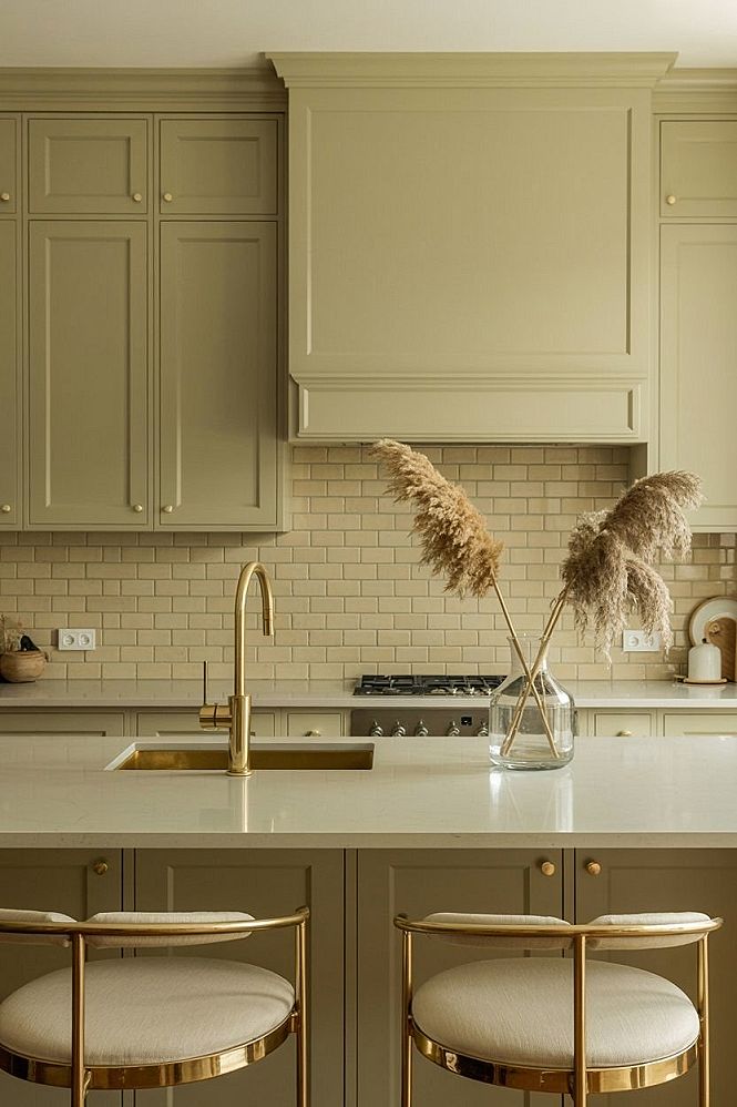 Sage Green Kitchen Remodel: Gold Accents & Classy Design