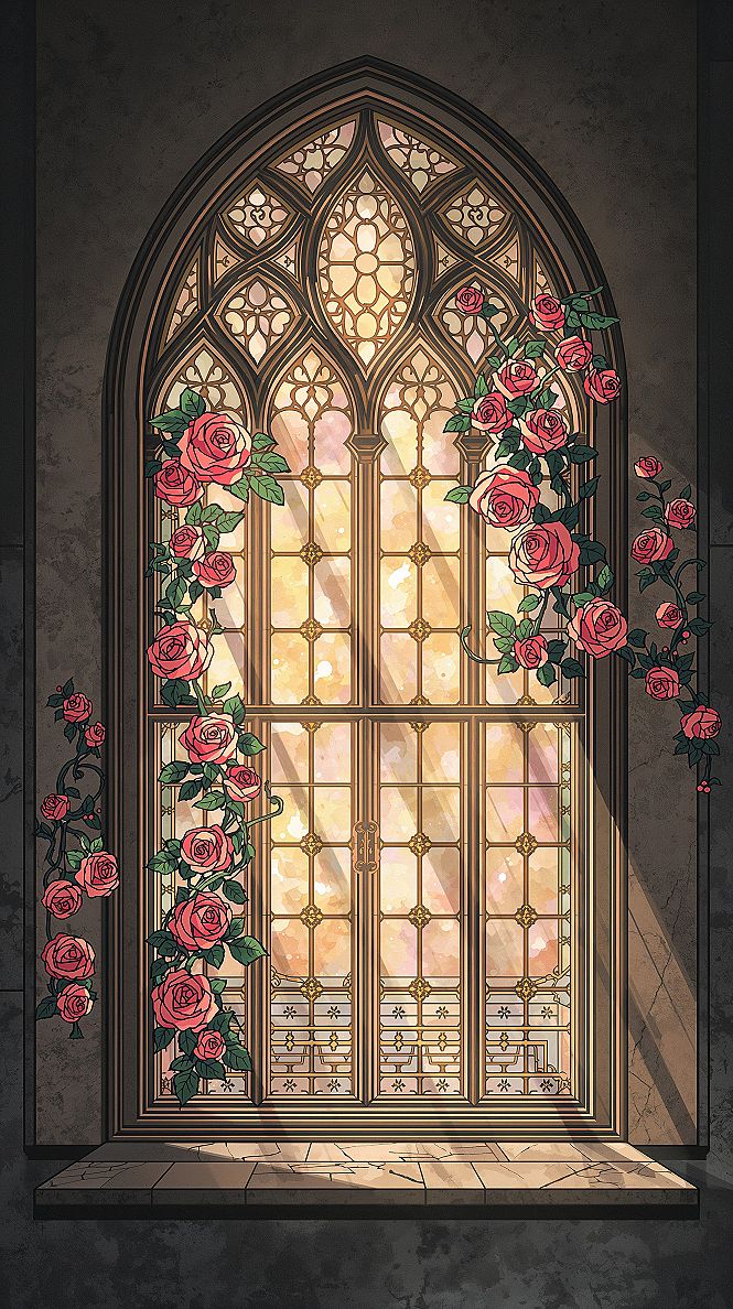 Blush Pink Aesthetic: Artistic Stained Glass Floral Phone Wallpaper
