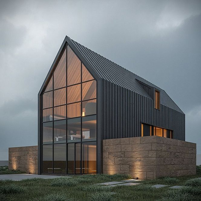 Contemporary Farmhouse Charm: Stunning Barn House Exteriors in Stone and Glass